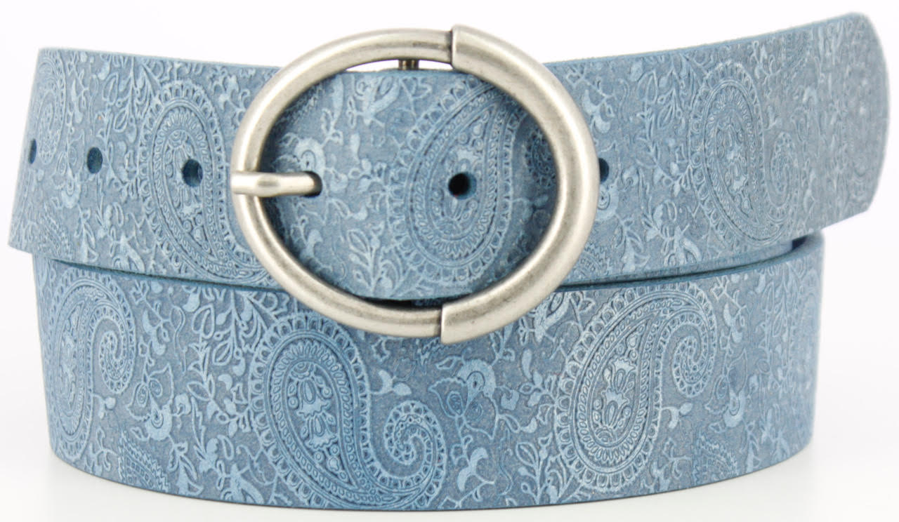 Embossed Nubuck Equestrian Leather Belt - 1.5 Inch - Blue