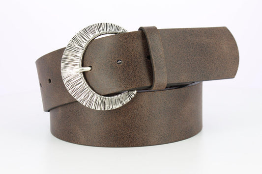 Equestrian Leather Belt - 2 Inch - Brown With Decorative Buckle