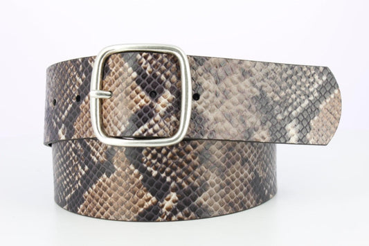 Equestrian Embossed Pressed Snake Leather Belt - 2 Inch- Brown