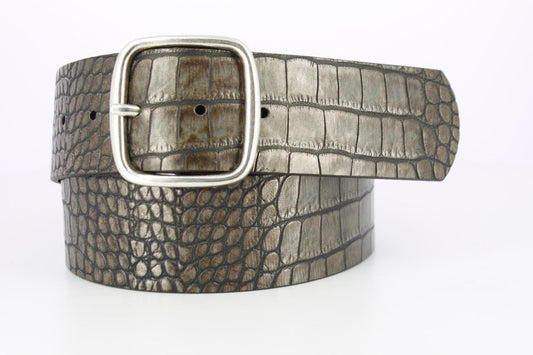 Equestrian Pressed Croc Leather Belt - 2 inch
