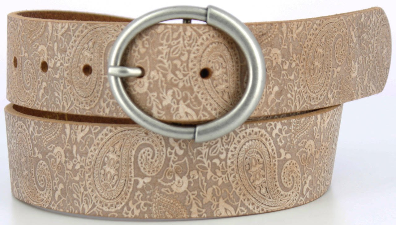 Embossed Nubuck Equestrian Leather Belt - 1.5 Inch - Brown