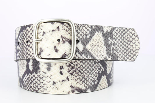 Equestrian Embossed Pressed Snake Leather Belt - 2 Inch - White