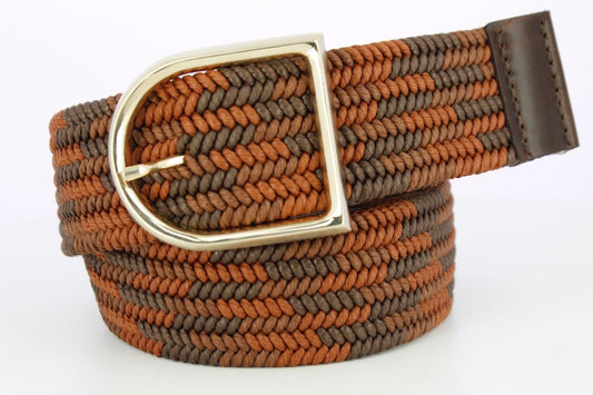 Equestrian Cotton Woven Stretch Belt - 2 Inch - Brown with Stirrup Buckle