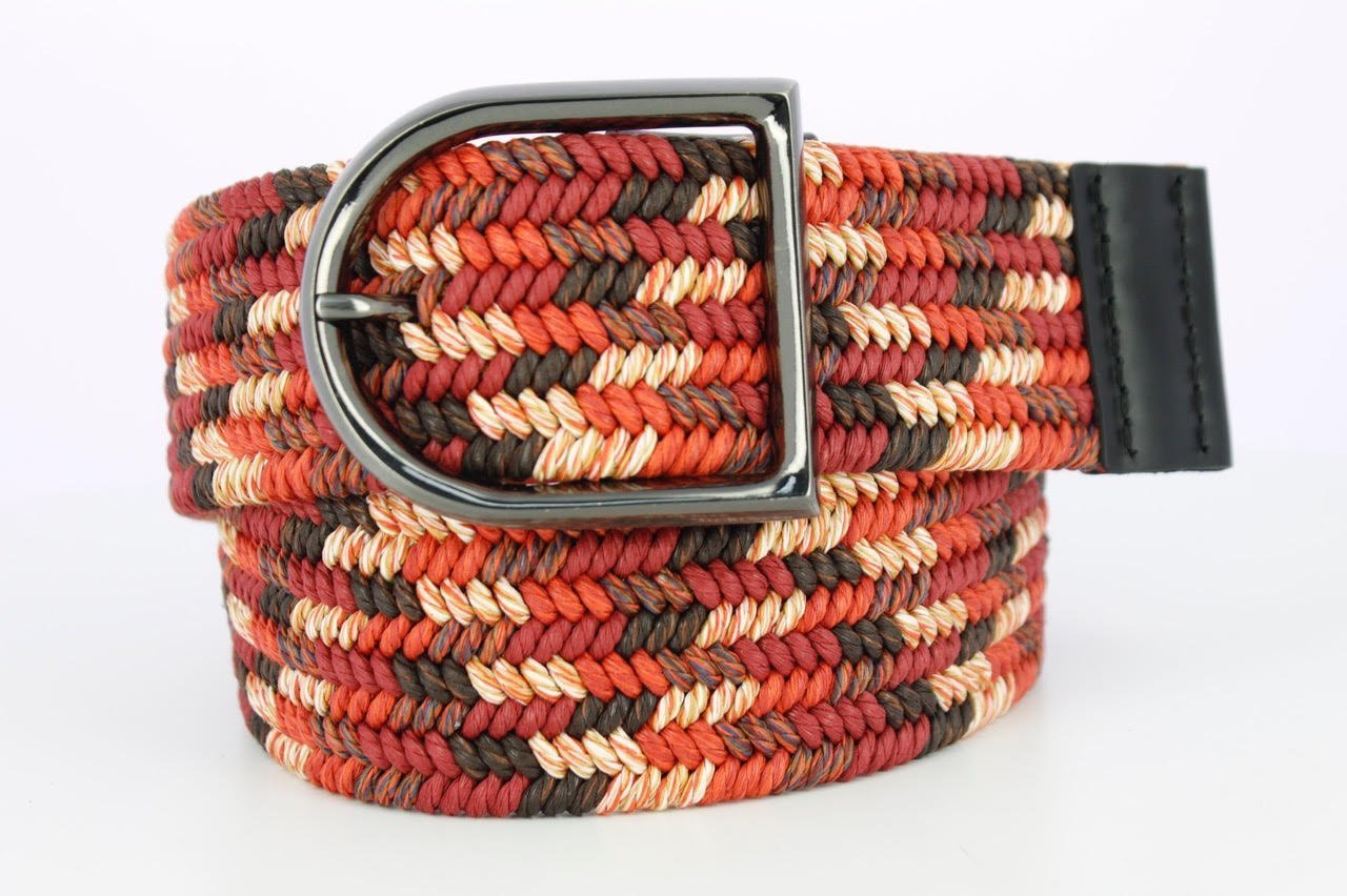 Equestrian Woven Cotton Stretch Belt - 2 Inch - Burgundy with Stirrup Buckle