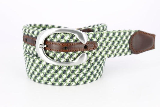 Equestrian Cotton Woven Stretch Belt - 1.5 Inch - Green & White