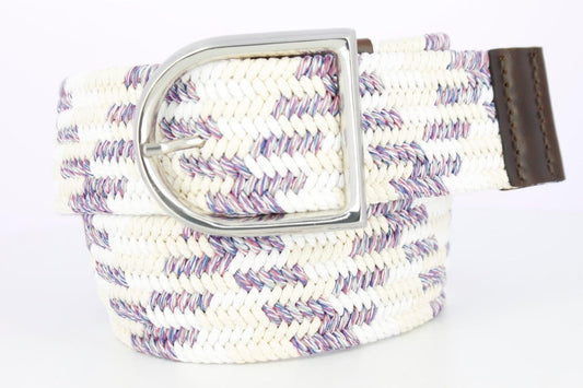 Equestrian Cotton Woven Stretch Belt - 2 Inch - Purple & White with Stirrup Buckle