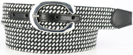 Equestrian Cotton Woven Stretch Belt - 1.5 Inch - Black & White