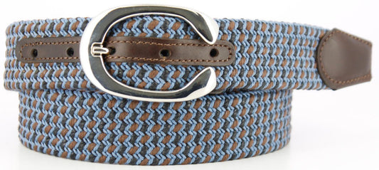Equestrian Cotton Woven Stretch Belt - 1.5 Inch - Blue & Brown
