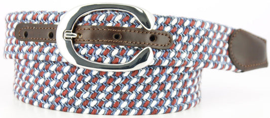 Equestrian Cotton Woven Stretch Belt - 1.5 Inch - Red, White & Blue