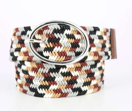 Equestrian Cotton Woven Stretch Belt - 2 Inch - Multicolor with Oval Buckle