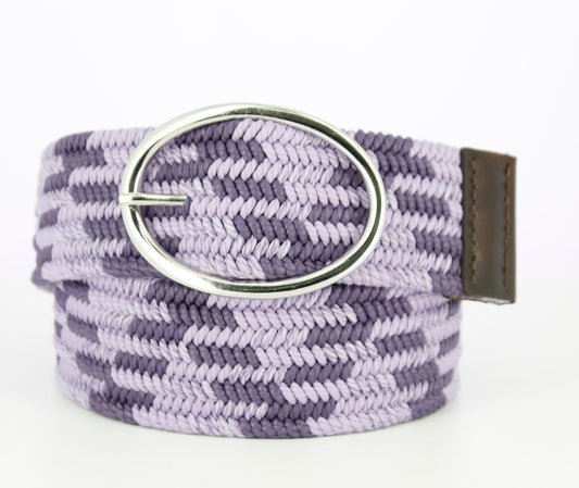 Equestrian Cotton Woven Stretch Belt - 2 Inch - Purple with Oval Buckle