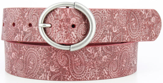 Embossed Nubuck Equestrian Leather Belt - 1.5 Inch - Pink