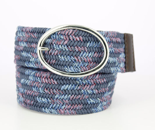 Equestrian Cotton Woven Stretch Belt - 2 Inch - Navy Blue with Oval Buckle